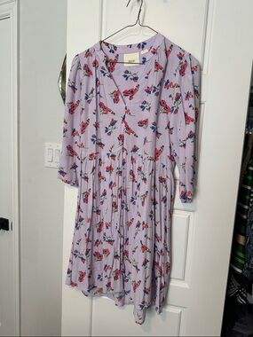 Maeve Lavender Floral Tiered Midi Dress with Pink and Blue Blooms